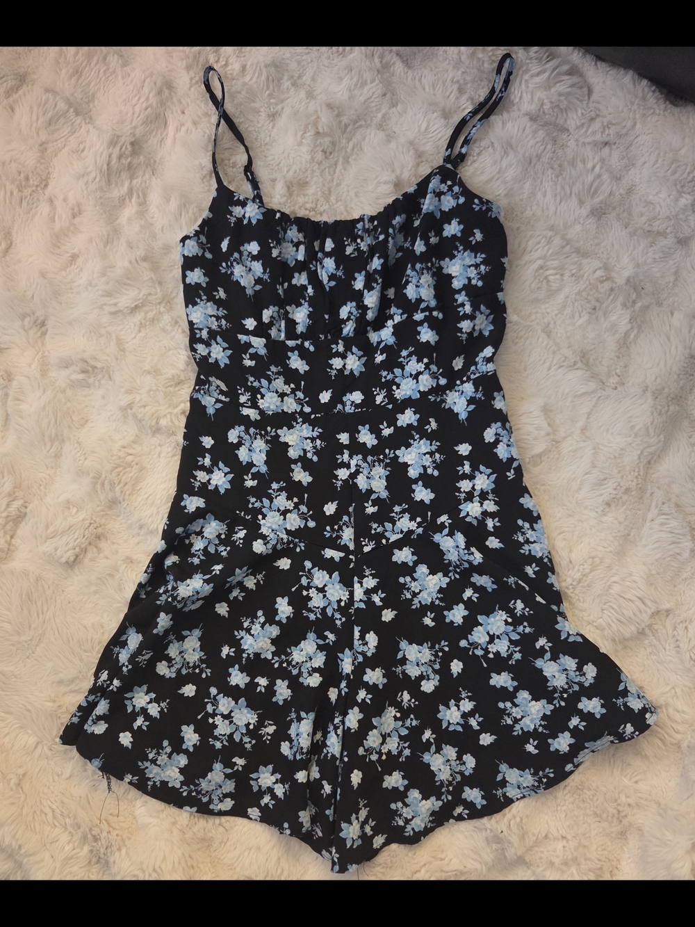 SHEIN Black Romper with Light Blue Floral Print Small